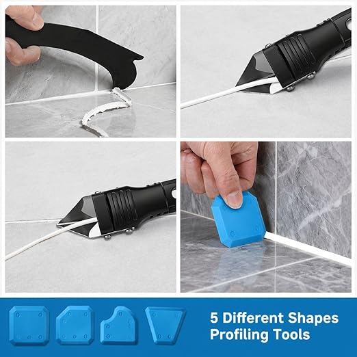 5-in-1 Caulk Remover Tool - Silicone Caulking Tool Kit and Caulk Smoothing Tool for Bathroom, Kitchen, Sink, Tile and Window Repair (Green)