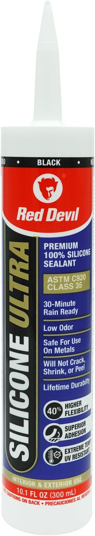 Red Devil 078060 Silicone Ultra 100% RTV Silicone Sealant, 10.1 oz., Black, 1 Pack