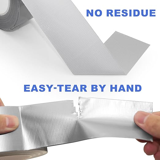 Silver Duct Tape, Heavy Duty Waterproof, 2 Inches x 32 Yards, Durable, Easy-Tear, No Residue for Home Repairs, Industrial, Fixed Carpet Edge, DIY Projects