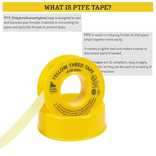 Gasoila Yellow PTFE Thread Seal Tape – Professional-Grade, 1/2 Inch x 260 Inch, High-Density Thread Tape for Gas Lines – Leak-Proof Seal, Non-Toxic, Pack of 24