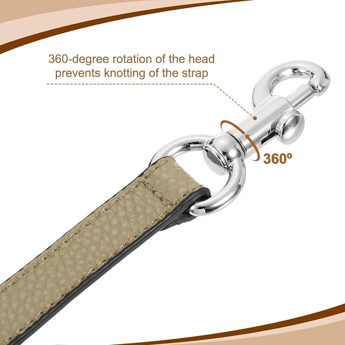 uxcell 14.17 Inch PU Leather Short Bag Strap with Clasp, Purse Handles Handbags Replacement Straps for Clutch Bag Underarm Bags, Khaki, Silver Buckle