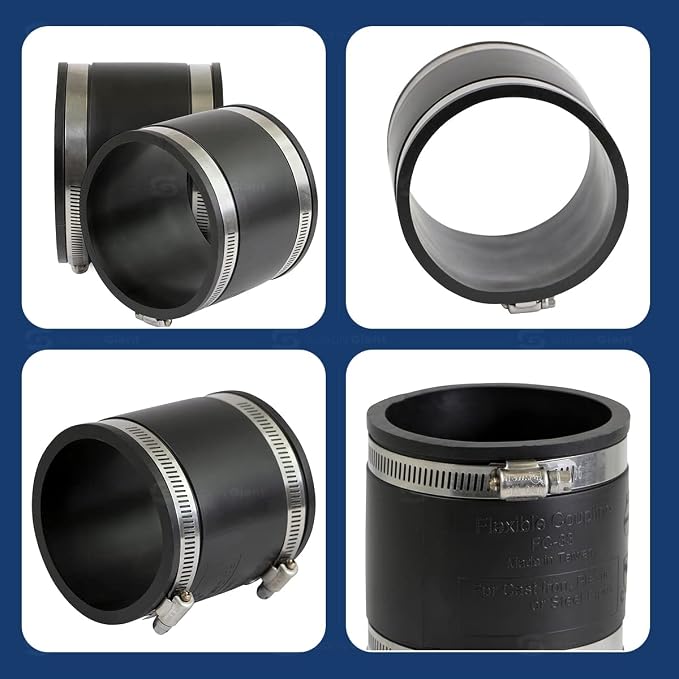 Supply Giant 6I49 Flexible PVC Coupling With Stainless Steel Clamps, 4", Black