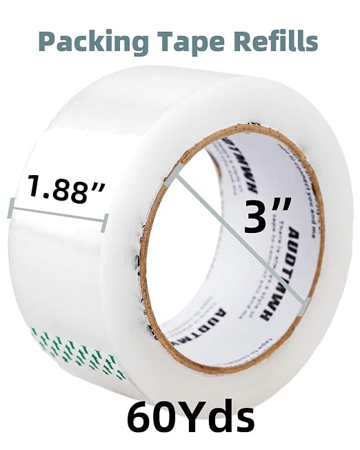 AUDTMWH Packing Tape Refills, Clear Packaging Tape Heavy Duty Designed for Moving, Shipping and Packing, Mailing,1.88" x 60 yds, 4 Rolls