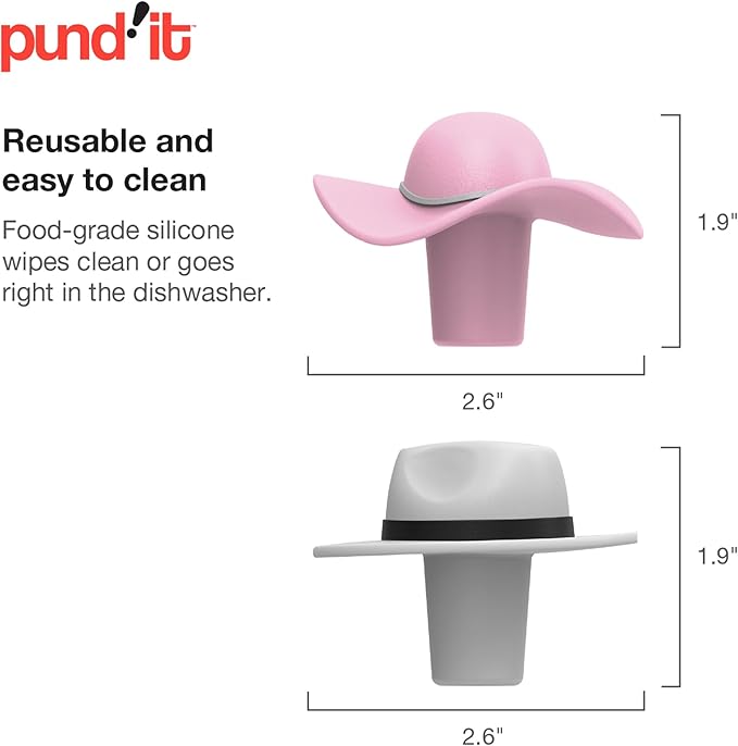 Pund'it Cap It Off Wine Bottle Stoppers, Set of 2 Stylish Hat Silicone Champagne and Wine Corks