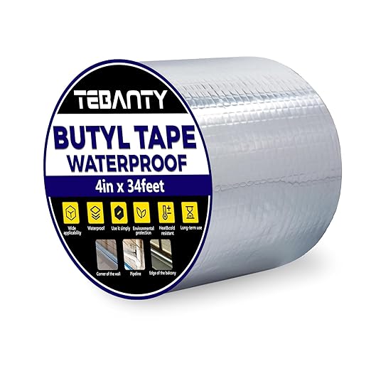Butyl Tape Waterproof Sealing Tape 4Inch x 34Feet, Aluminum Foil Tape, Butyl Sealant Tape for Pipe Sealing, RV Repair, Window, EDPM Roof Leak Patching, Boat and Pipe Sealing
