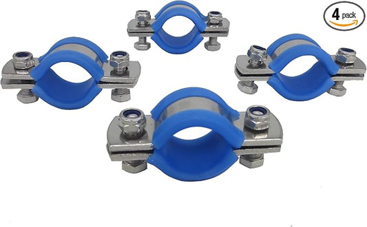 Stainless Steel Heavy Duty Flat Band Pipe Clamp with Rubber Cushion, Multipurpose Rigid Hose Clamp Bracket ID 19mm (1/2"), Pack of 4