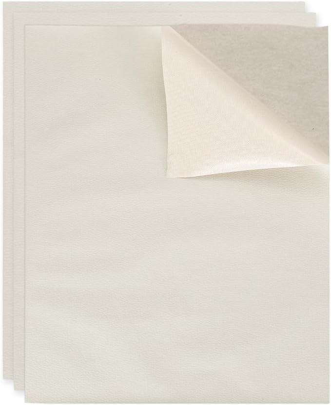 MECCANIXITY 3 Pcs Leather Repair Patch 10"x12" Self-Adhesive Leather Vinyl Repair Tape Kit for Furniture Couches Sofa Chair Car Boat Seats Jackets, Beige