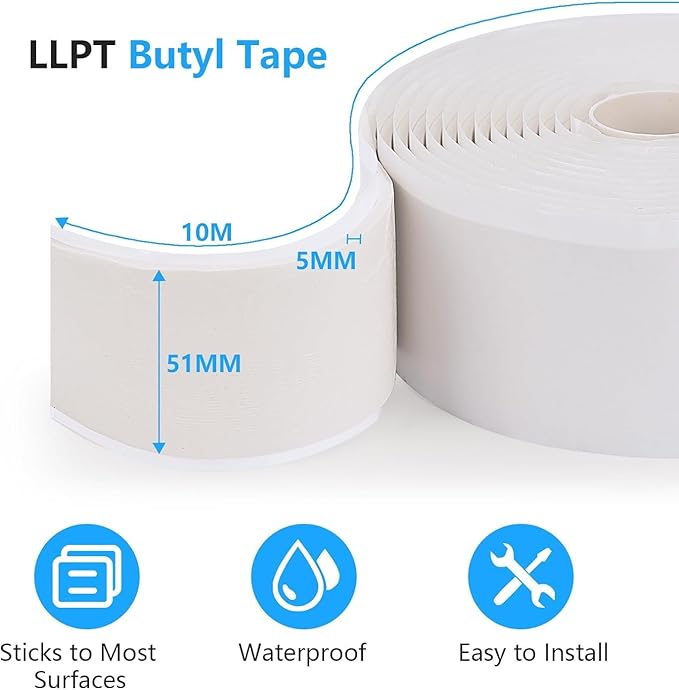 LLPT Butyl Tape White 2 Inch x 33 Feet 5mm Thickness Water Tight Seal for Leak Proof EPDM RV Repair Window Glass Boat Sealing Roof Pipe Patching(WST5110)