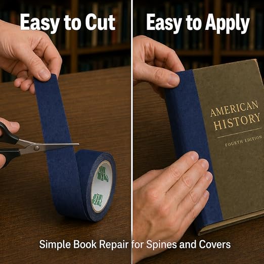 BookGuard Navy Book Repair Tape, 2 in x 15 yd Acid-Free Cloth Binding Roll for Spine Mending, Libraries, Schools, Bibles