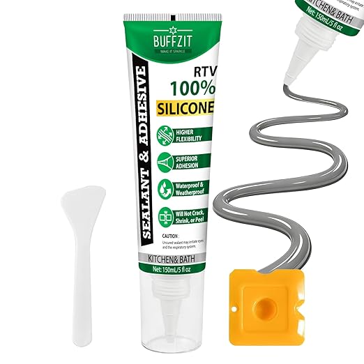 Silicone Sealant Adhesive Silicone Caulk, No Caulking Gun Needed, 100% Waterproof Flexible Sealant, Strong Bond, Shrink & Crack Resistant for Automotive, Kitchen, Bathroom & Windows, 5 Oz Gray