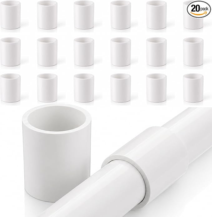 1 Inch PVC Pipe Coupling, White,20 Pack | Fits 1.315 Inch OD Pipe, SCH40 Socket x Socket Coupler with Center Stop for Sprinkler Repair and DIY Projects