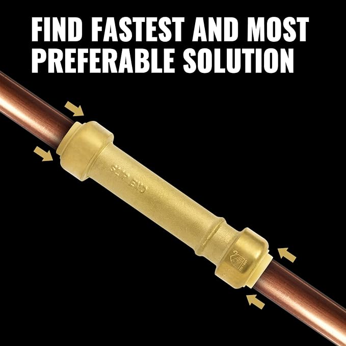 SUNGATOR 1/2 Inch Slip Coupling, Fatest Way for Emergency Repair and Leaks Fix, No Lead Brass Push-to-Connect Plumbing Fittings for PEX Pipe, Copper, CPVC, PE-RT, With 1 Disconnect Clip, Pack of 6