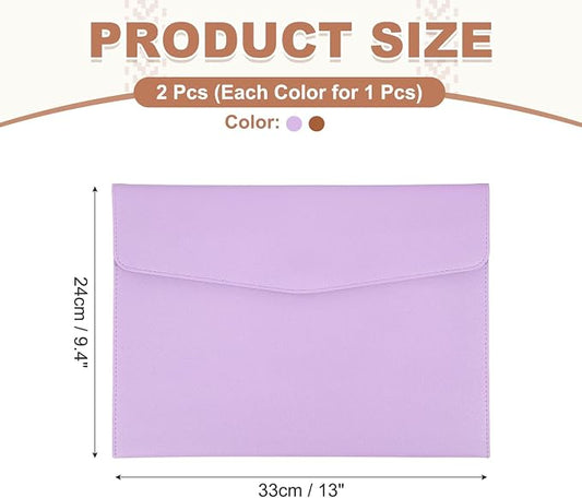 PATIKIL 2Pcs PU Leather A4 File Folder, Document Holder Envelope Waterproof Napa Texture Filing Organizer Portfolio Folder Case with Magnetic Snap Closure for Home Office, Purple, Orange