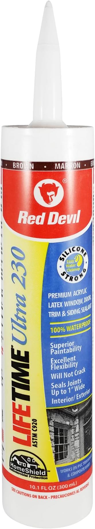 Red Devil 077040 Lifetime Ultra Premium Elastomeric Acrylic Latex Sealant, 10.1 oz., Brown, 1 Pack