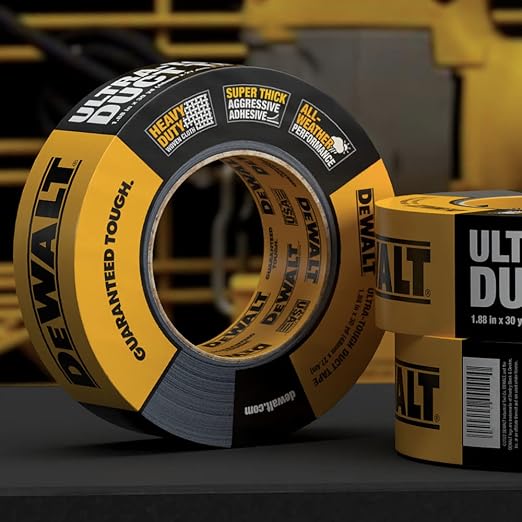 DEWALT Ultra Tough Duct Tape, 1.88 in x 10 yd, Heavy Duty, Ultra Strong, Aggressive Adhesive, All-Weather, 12-Pack, Black