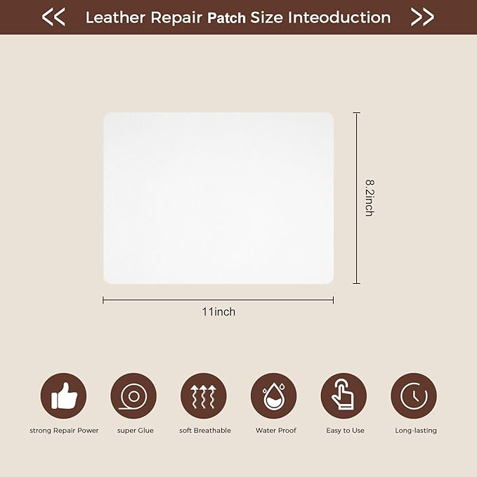 JDLUGH Sofa Leather Repair Patch Tape 8.2x11 Inch2PCS Large Self Adhesive Leather Sofa, Car Seat, Leather Furniture, Vinyl Repair Patch Kit (8.2x11 Inch, White1.0)