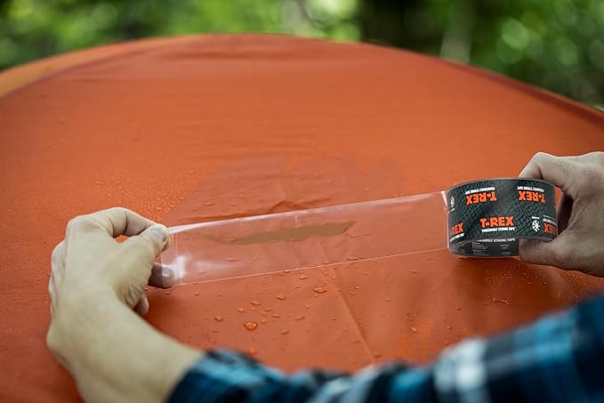 T-Rex Ferociously Strong Clear Repair Tape - Tears Easily by Hand - 1.88 Inch x 20 Yard Crystal Clear Tape for Discreet Fixes - All Weather & UV Resistant - Indoor/Outdoor (243155)