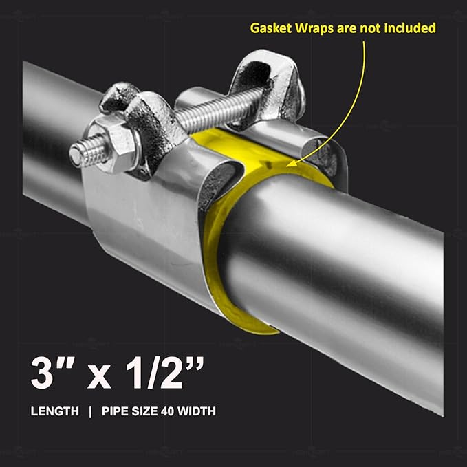 Highcraft Pipe Repair Clamp 1/2, IPS Single Bolt, 3” Long, Stainless Steel (5 Pack)