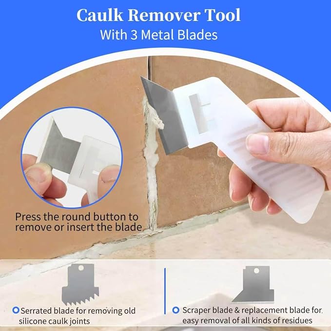11 Pcs Caulking Tool Kit, Professional Silicone Sealant Finishing Tools Set, Multifunctional Caulk Removal & Grout Filling Tool with Storage Box, Complete Repair Tools for Bathroom Kitchen Window