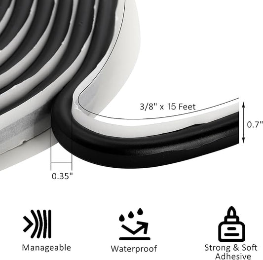 ZOOFOX 2 Pack Butyl Seal Tape, 3/8" x 15 Feet Black Rubber Sealant Tapes, Leak Proof Putty Tape for RV Patching, Window Caulking, Door, Headlight, Windshield, Boat Sealing, Roof Patching