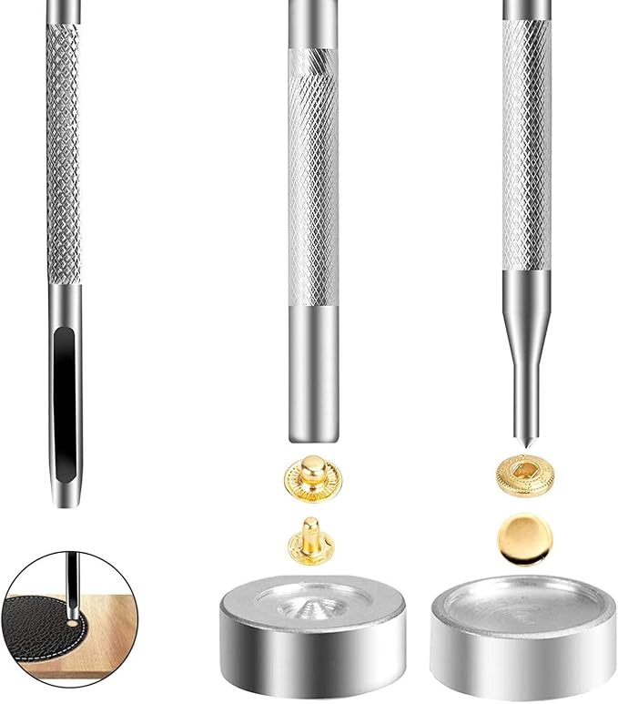 BetterJonny 24 Sets Heavy Duty Leather Snap Fasteners Kit, 15mm Metal Snap Buttons Press Studs Leather Rivets Snaps with 4 Setter Tools for Clothes Bracelet Jackets Jeans Gold