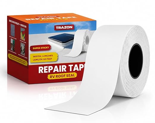 Trazon RV Roof Seal Tape 4 Inch x 55 Ft White - Professional Grade Butyl Sealant for RVs, Campers, Motorhomes, Trailers - Waterproof, UV Resistant, Easy DIY Leak Repair for Roofs, Vents, Windows