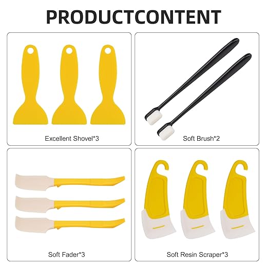 YIBECO 11pcs UV Resin 3D Printer Must-Have Tools, Scrapers, Silicone Spatulas,Brushes for Resin Transfer Cleaning and Protection Release FEP Film Vat Tank,3D Printer Accessories (11PCS)