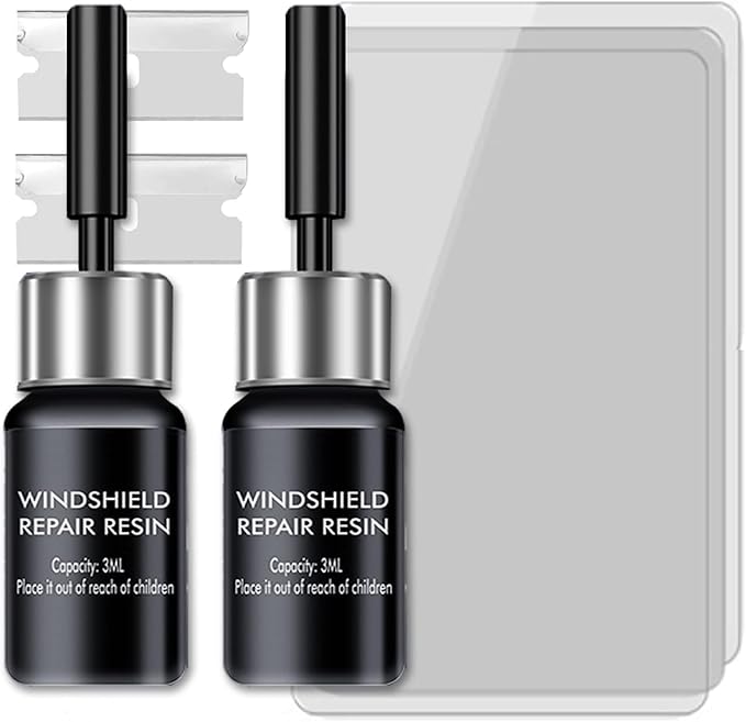Windshield Repair Kit, 2 Pcs Car Glass Repair Kit Quick Fix for Chips & Cracks, Windshield Crack Repair Kit,Cracks Gone Glass Kit, Automotive Windscreen Tool, Nano Fluid Filler