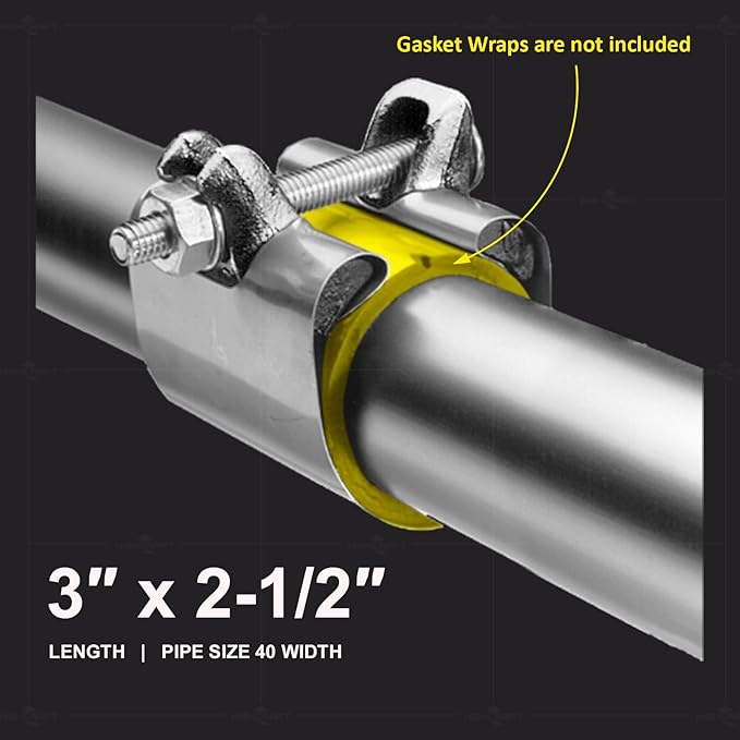 Highcraft Pipe Repair Clamp 2-1/2'', IPS Single Bolt, 3” Long, Stainless Steel (5 Pack)