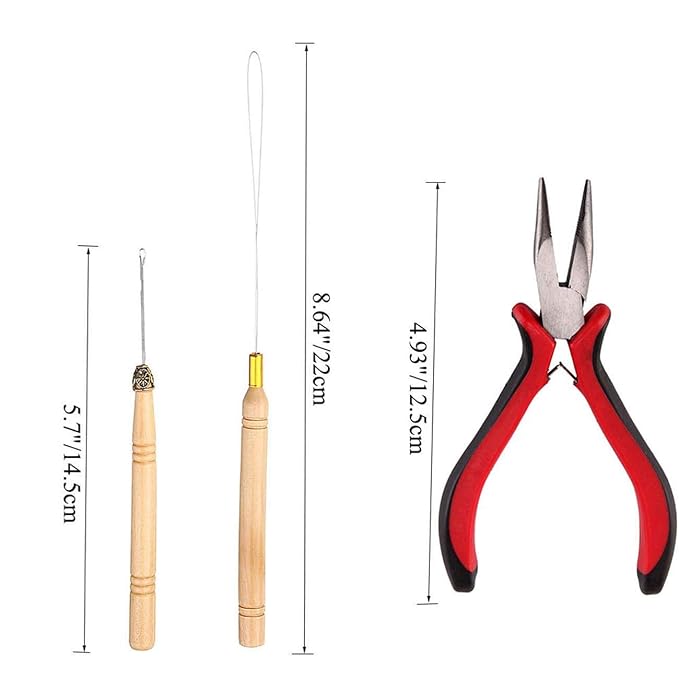Orgrimmar Hair Extension Tool Kit Hair Extension Remove Pliers Pulling Hook 500 PCS Micro Silicone Rings Bead Device Tool Kits for Professional Hair Styling Tools Accessory (Light Brown)