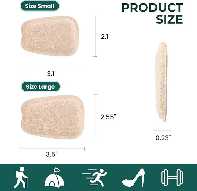 Shoe Tongue Pads for Men & Women - Welnove 2 Pairs Suede Memory Foam Shoe Padding Cushion Soft Self Adhesive Inserts Filler for Boots, Leather Shoes, Dress Shoes, Loafers (Beige, Size S)