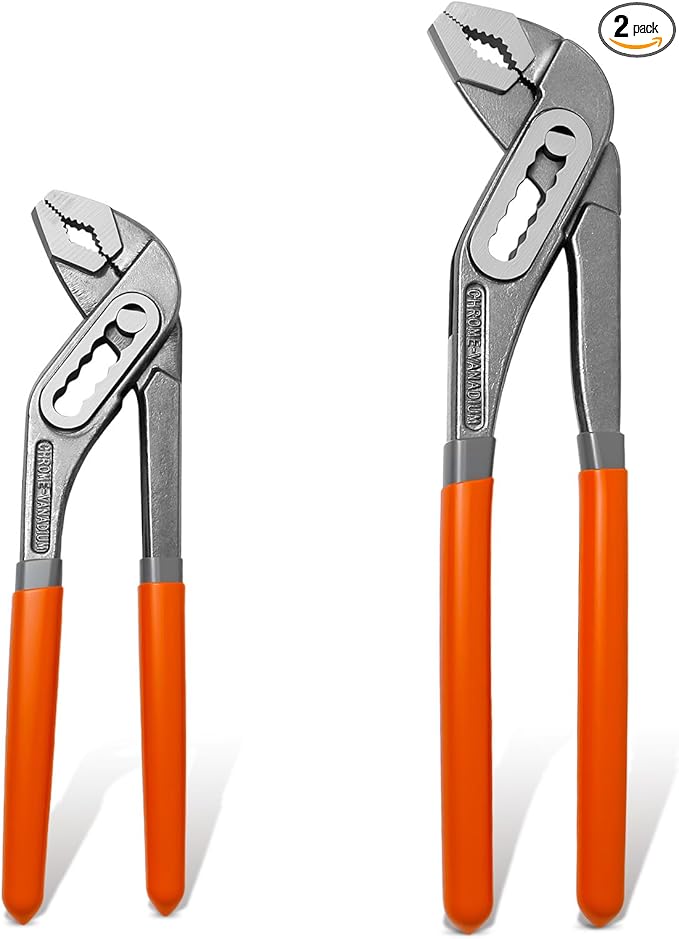2-Piece Water Pump Pliers Set, 8" & 10" Quick-Adjust Groove Joint Pliers, Forged Carbon Steel with Bi-Material Grip for Plumbing, Auto, DIY & Home Repair