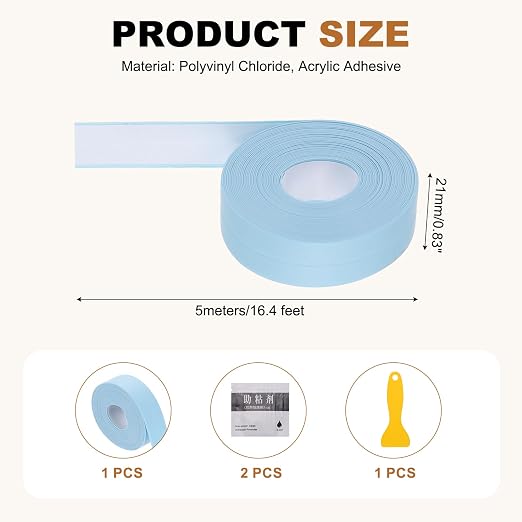 uxcell Caulk Tape Waterproof, 0.83 Inch x 16.4 ft Self-Adhesive Sealant Sealing Strip Caulking Sealant Tape PVC with Tool for Kitchen Sink Toilet Bathroom Bathtub Floor, Blue