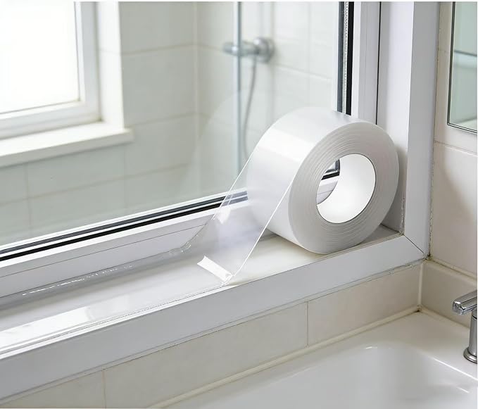 Window Sealing Tape 2 Inch x 33 Ft Transparent Window Insulation Waterproof Nano Draft Isolation Tape Clear Weather Stripping Caulk Tape for Window and Bathroom Shower Glass Side Gaps