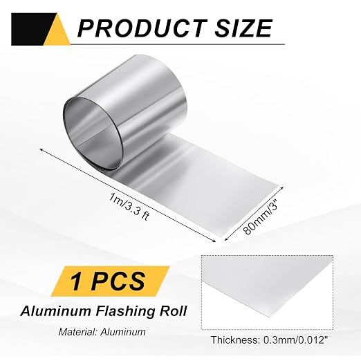 uxcell Aluminum Flashing Roll, 3in x 3.3ft Metal Roof Panels 0.3mm Waterproof Aluminum Sheet Roll for House Repair, Roof Flashing, Sealing Windows Doors, DIY Projects