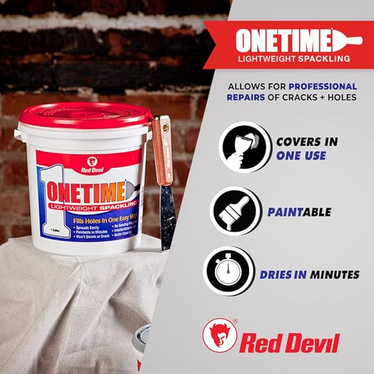 Red Devil 0544 ONETIME Lightweight Spackle Wall Repair, Spackling for Holes Drywall, 1 Quart, White, Made in USA