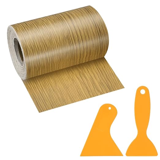 PATIKIL Wood Grain Repair Tape, 3" x 33' Self Adhesive Realistic Wood Tape with Scraper Durable Repair Patch for Furniture Floor Window Door Table DIY Home Decor, Yellow Teak