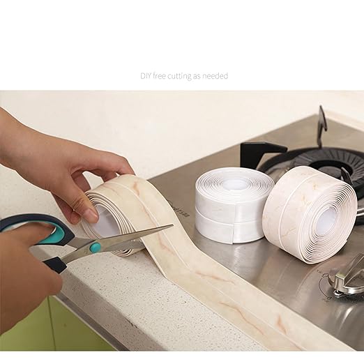 White Waterproof Caulk Tape PVC Self Adhesive Caulk Strip Joint Adhesive Shower Bathtub Joint Strip Bathroom Sealing Tape Kitchen Sealing Tape and Shower Tile Sealant