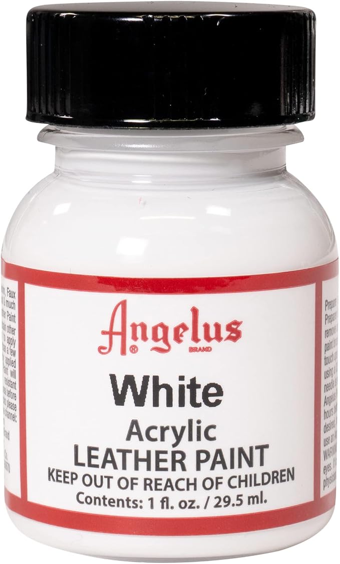 Angelus Acrylic Leather Paint, 1 Fl Oz, White - Professional Flexible, Crack, Scratch, Peel Resistant Leather Paint for Shoes, Sneakers, and Other Leather Projects