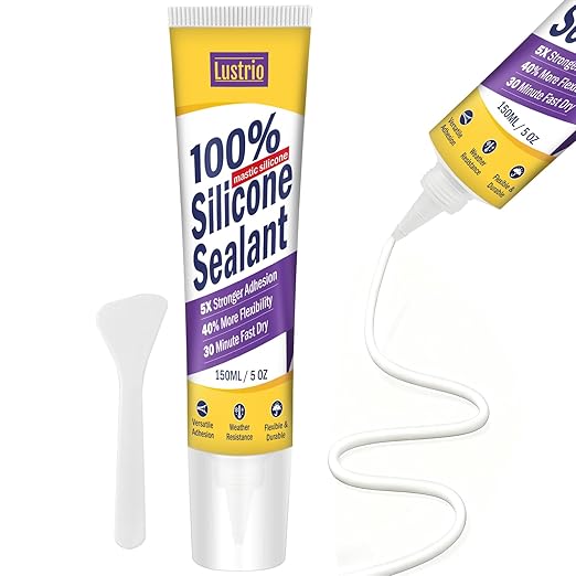 No Caulking Gun Needed – 5oz Silicone Sealant, 100% Waterproof & Flexible Adhesive Caulk, UV Weather Resistant for Kitchen Bathroom Shower Window Auto, Crack Proof Sealant Tube. (White)