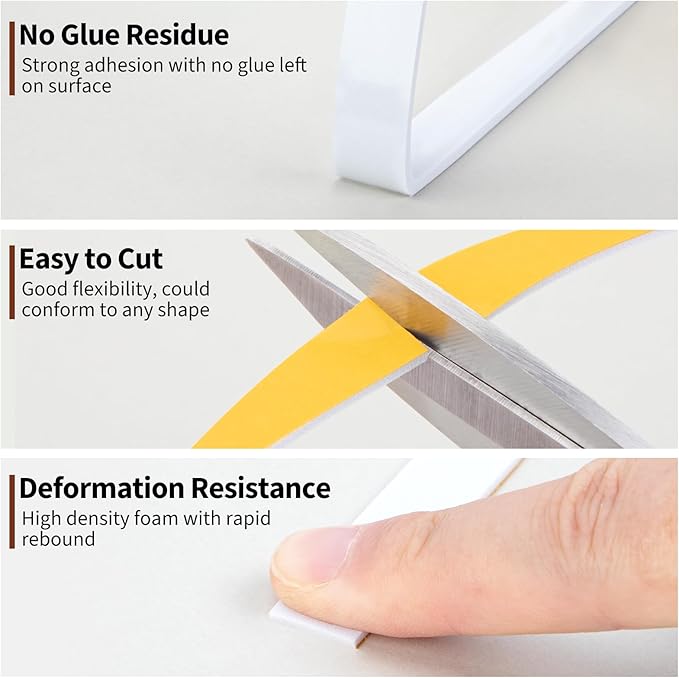 Yotache White Thin Weather Stripping 1/2" x1/16, Foam Gasket Seal Tape for Window, Sliding Door Jamb, Speaker, Dashboard, Total 33 Feet Long