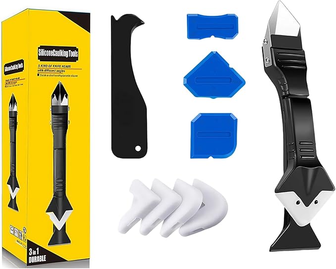 Silicone Caulking Tools Set, 3 in 1 Sealant Scrapers with Multiple Angles, Caulk Finishing Aids for Bathroom, Kitchen, Floor, Window, Sink Joint and Frames Sealing
