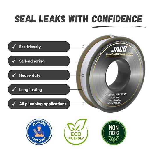 JACO ThreadPro High-Density Thread Seal Tape - 1/2" x 125 ft. (Mega Roll) | Professional PTFE Pipe Sealant | Plumbers Tape (2-Pack)