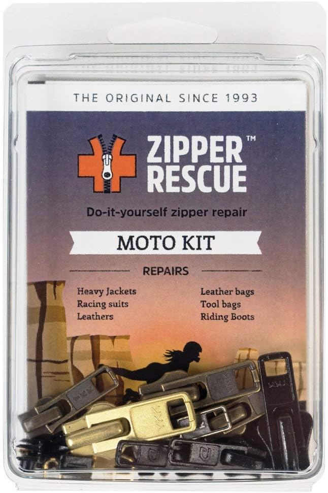 Zipper Rescue Moto Zipper Repair Kit - The Original Zipper Pull Replacement kit for Heavy Jackets, Boots, Leather Bags - 8 Metal Sliders, 8 End Stops, 6 Top Stops - Made in America Since 1993