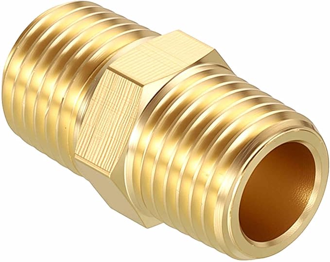 Pack of 1, 1/4" Male G to 1/4" Male G Solid Brass Hex Nipple Hose Connectors, Male Pipe Adapter for Pipe Leak Repair, Bathroom Remodeling, Tool Extensions, Compression