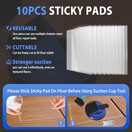2PK Heavy Duty Floor Gap Fixer Tool with 45° Striking Surface & Strong Suction Cup, Professional Vinyl Floor Gap Repair Tool for Laminate Flooring Repair, Includes Rubber Mallet & 10 PCS Sticky Pads