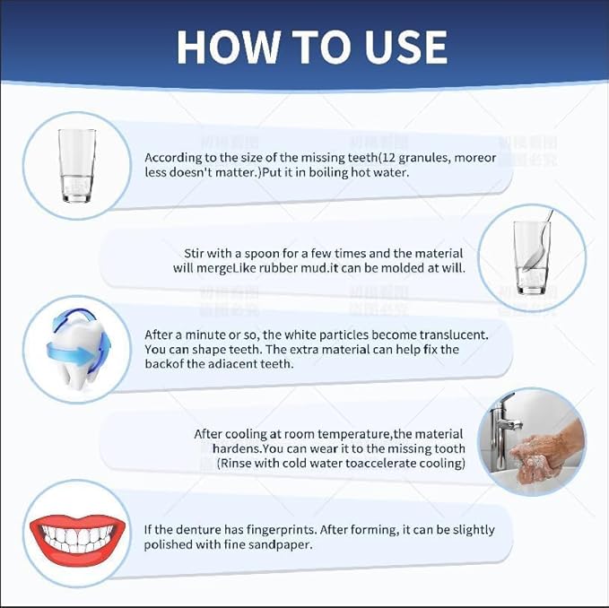 Tooth Repair Kit，Temporary Natural Shade for Filling The Gap, Moldable Thermal Beads Replacement Kit Replace The Missing or Broken Tooth-6PCS-TK05