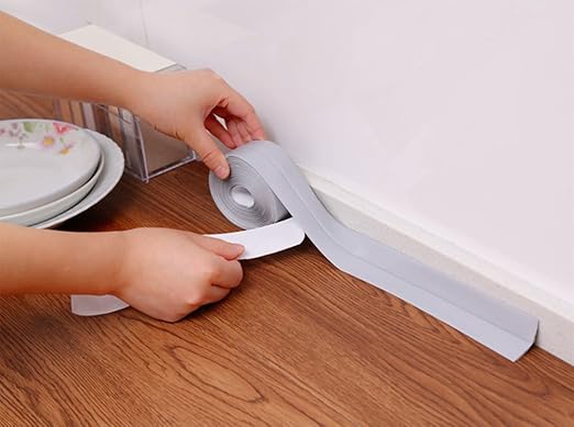 Daycount Tape Caulk Strip Seal for Toliet Bathtub, Sink, Kitchen, Wall Edge, Self Adhesive Corner Liner 126''x1.57'' (Grey)