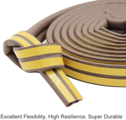 CloudBuyer Door & Window Weather Stripping, Soundproof Insulation Seal Strip with Self-Adhesive Rubber Collision Protection, 16.5 Ft (Brown)