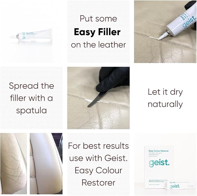 Geist. Easy DIY Colour Restorer and Filler for Leather & Vinyl | Refresh, Repair & re-dye Scuffs, Colour Damage and Small Cracks (Dark Brown, 20ml Filler)